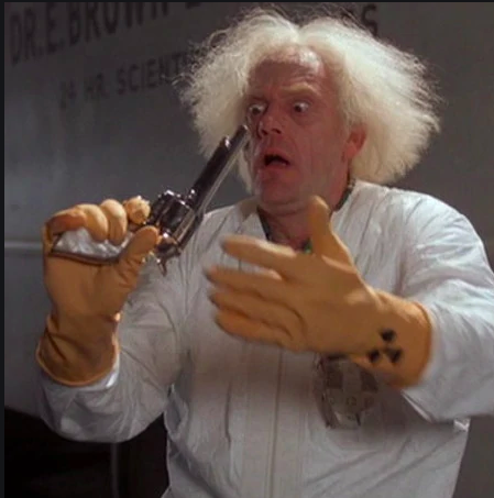 Thinking of using a gif from the conclusion of Back to the Future III, instead, I’m using a humorous image of national treasure Christopher Llyod.